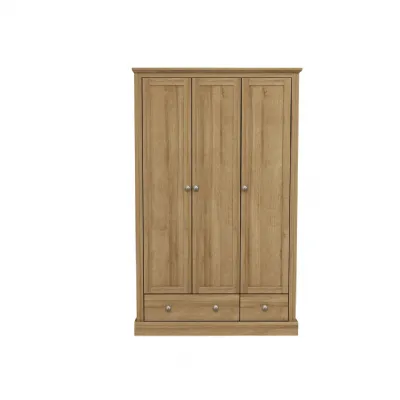 Oak Effect 3 Door 2 Drawer Triple Wardrobe with Internal Shelves