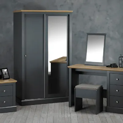Charcoal Oak 2 Door Double Sliding Wardrobe with Shelves