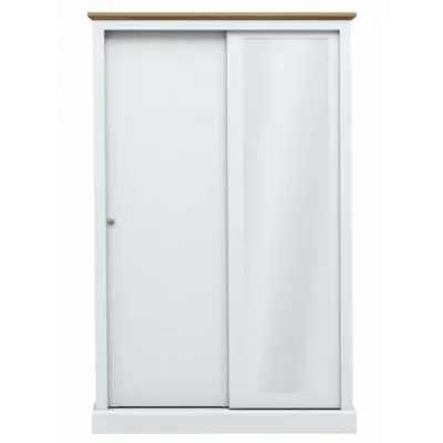 White and Oak Top 2 Door Double Sliding Wardrobe with Mirror