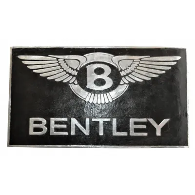 Black and Silver Large Rectangular Bentley Wall Plaque with Winged Emblem