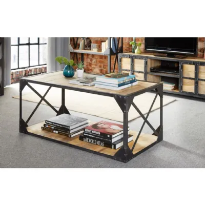 Industrial Reclaimed Wood Coffee Table with Magazine Shelf