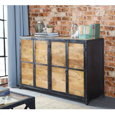 Industrial Reclaimed Wood 4 Door Large Sideboard Metal Frame