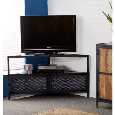 Reclaimed Industrial Metal 2 Door Corner TV Media Unit