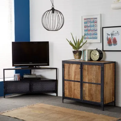 Industrial Reclaimed Wood 2 Door Small Sideboard Metal Frame