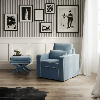 Ice Blue Fabric Accent Chair with Piping