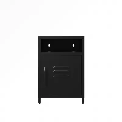 Black Steel 1 Door Locker Style Bedside Cabinet
