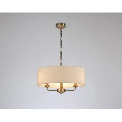 Antique Brass 3 Light Pendant 45cm Round Silk Ivory Shade
