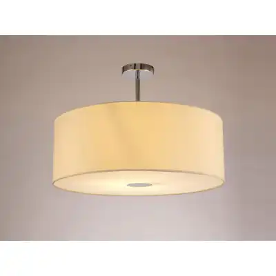Baymont Polished Chrome 1 Light E27 Semi Flush c w 600mm Faux Silk Shade, Ivory Pearl White Laminate c w 600mm Frosted PC Acrylic Diffuser