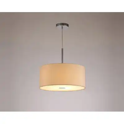 Baymont Polished Chrome 1 Light E27 3m Single Pendant c w 400mm Dual Faux Silk Shade, Nude Beige Moonlight c w 400mm Frosted PC Acrylic Diffuser