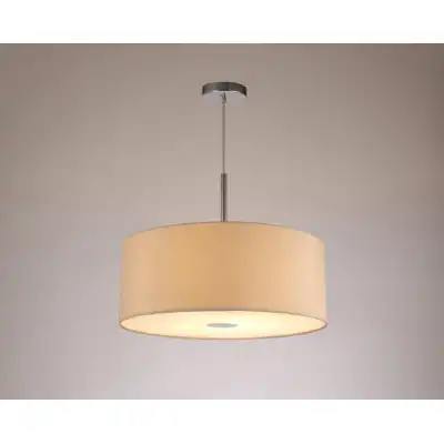 Baymont Polished Chrome 1 Light E27 3m Single Pendant c w 500mm Dual Faux Silk Shade, Nude Beige Moonlight c w 500mm Frosted PC Acrylic Diffuser