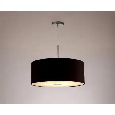 Baymont Polished Chrome 1 Light E27 3m Single Pendant c w 500mm Dual Faux Silk Shade, Black Green Olive c w 500mm Frosted PC Acrylic Diffuser