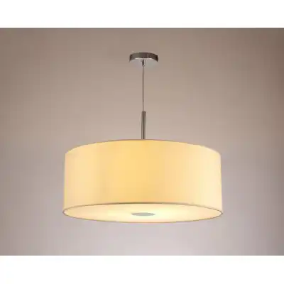 Baymont Polished Chrome 1 Light E27 3m Single Pendant c w 600mm Faux Silk Shade, Ivory Pearl White Laminate c w 600mm Frosted PC Acrylic Diffuser