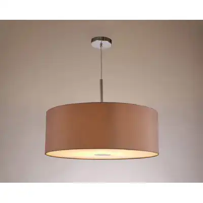 Baymont Polished Chrome 1 Light E27 3m Single Pendant c w 600mm Dual Faux Silk Shade, Taupe Halo Gold c w 600mm Frosted PC Acrylic Diffuser