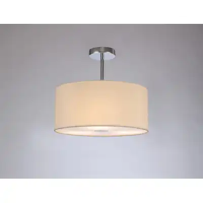 Baymont Polished Chrome 3 Light E27 Semi Flush c w 400 Faux Silk Fabric Shade Ivory Pearl White Laminate And 400mm Frosted PC Acrylic Diffuser