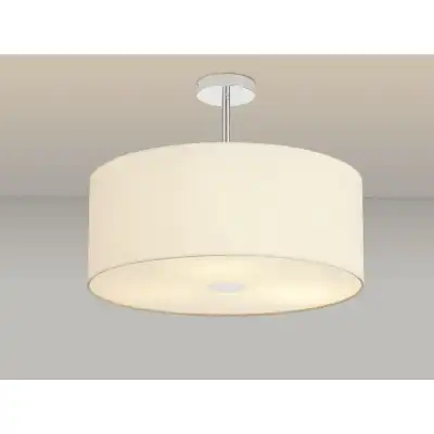 Baymont Polished Chrome 3 Light E27 Semi Flush c w 500 Faux Silk Fabric Shade Ivory Pearl White Laminate And 500mm Frosted PC Acrylic Diffuser