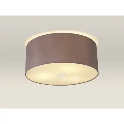 Baymont Polished Chrome 3 Light E27 Drop Flush Ceiling c w 500 Dual Faux Silk Fabric Shade, Taupe Halo Gold And 500mm Frosted PC Acrylic Diffuser