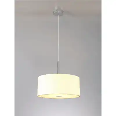Baymont Polished Chrome 3m 5 Light E27 Single Pendant c w 400mm Faux Silk Shade, Ivory Pearl White Laminate And 400mm Frosted PC Acrylic Diffuser