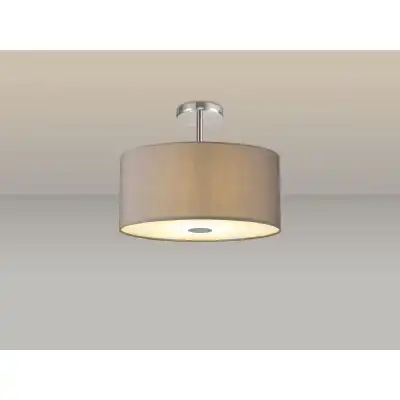 Baymont Polished Chrome 5 Light E27 Drop Flush Ceiling Fixture c w 400mm Faux Silk Shade, Grey White Laminate And Frosted PC Acrylic Diffuser