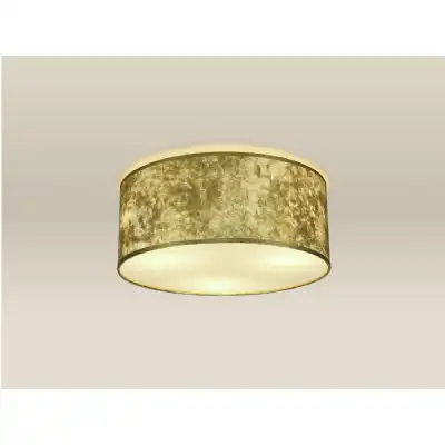 Baymont White 3 Light E27 Universal Flush Ceiling Fixture c w 500 Gold Leaf With White Lining Shade And 500mm Frosted Acrylic Diffuser