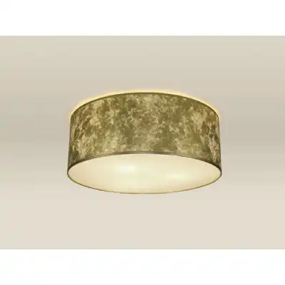 Baymont White 3 Light E27 Universal Flush Ceiling Fixture c w 600 Gold Leaf With White Lining Shade And 600mm Frosted Acrylic Diffuser