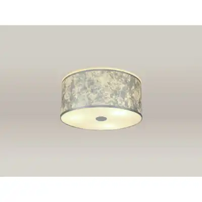 Baymont White 3 Light E27 Universal Flush Ceiling Fixture c w 400 Silver Leaf With White Lining Shade And 400mm Frosted Acrylic Diffuser