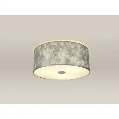 Baymont White 3 Light E27 Universal Flush Ceiling Fixture c w 500 Silver Leaf With White Lining Shade And 500mm Frosted Acrylic Diffuser