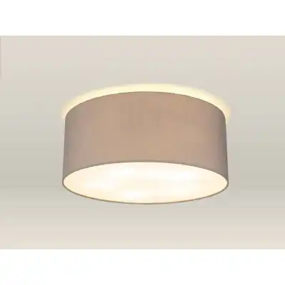 Baymont White 5 Light E27 Universal Flush Ceiling Fixture c w 500 Faux Silk Fabric Shade, Grey White Laminate And 500mm Frosted Acrylic Diffuser