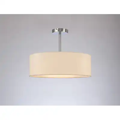 Baymont Polished Chrome 3 Light E27 Semi Flush Fixture, c w 450mm Faux Silk Shade, Ivory Pearl White Laminate