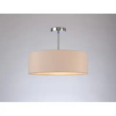 Baymont Polished Chrome 3 Light E27 Semi Flush Fixture, c w 450mm Dual Faux Silk Shade, Nude Beige Moonlight