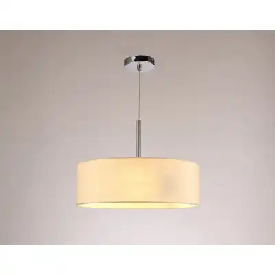 Baymont Polished Chrome 3m 3 Light E27 Single Pendant, c w 450mm Faux Silk Shade, Ivory Pearl White Laminate