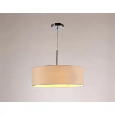Baymont Polished Chrome 3m 3 Light E27 Single Pendant, c w 450mm Dual Faux Silk Shade, Nude Beige Moonlight