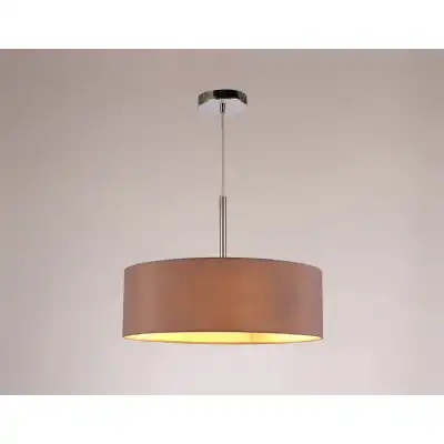 Baymont Polished Chrome 3m 3 Light E27 Single Pendant, c w 450mm Dual Faux Silk Shade, Taupe Halo Gold
