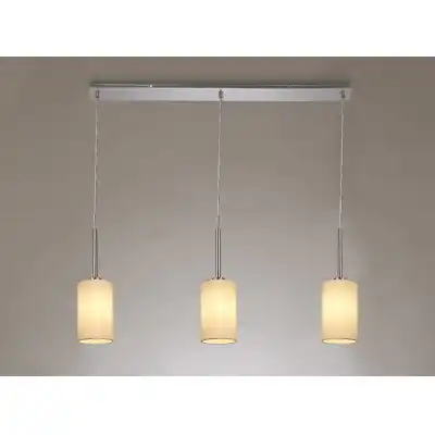 Baymont Polished Chrome 3 Light E27 3m Linear Pendant, c w 120mm Faux Silk Shade, Ivory Pearl White Laminate