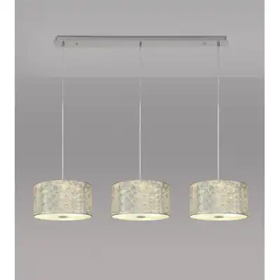 Baymont Polished Chrome 3 Light E27 2m Linear Pendant With 300mm Silver Leaf Shade With Frosted Acrylic Diffuser With Polished Chrome Centre