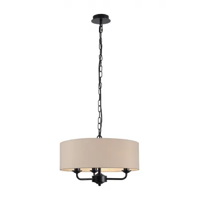 Black 3 Light Multi Arm Pendant Light Beige Silk Shade