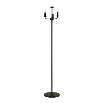 Black 3 Light Floor Lamp with Silk Fabric Nude Beige Shade