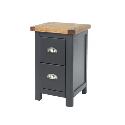 Blue 2 Drawer Small Bedside Chest with Antique Wax Oak Top