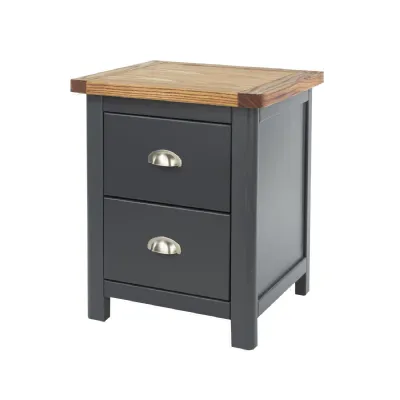 Blue 2 Drawer Bedside Chest Antique Wax Finish Oak Top