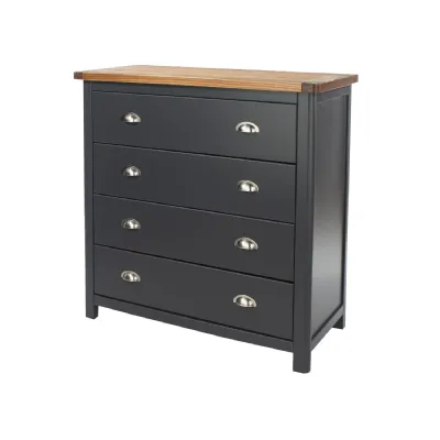 Blue Chest of 4 Drawers Antique Wax Finish Oak Top