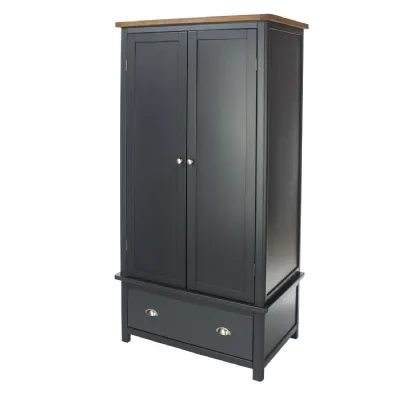 Blue Double 2 Door 1 Drawer Wardrobe Antique Wax Top