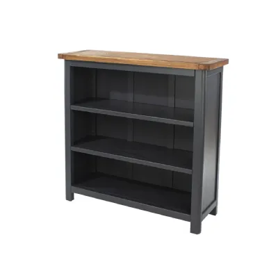 Blue Low Open Bookcase Antique Oak Wax Top