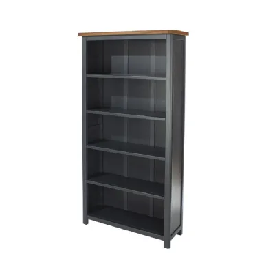 Blue Tall Open Bookcase Antique Oak Wax Top
