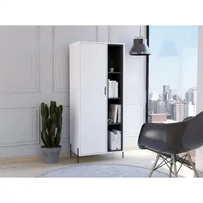Core White And Carbon Grey Oak Effect 160cm Tall Bookcase Display Unit 1 Door
