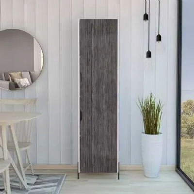 Tall Rectangular White and Grey Display Storage Cabinet Cupboard with 4 Shelves