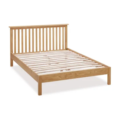 Scandinavian Natural Oak King Size Bed Frame with Shaker Slatted Headboard