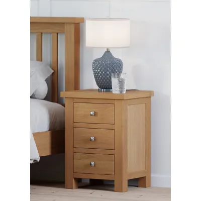 Brown Oak Lacquered 3 Drawer Bedside Cabinet