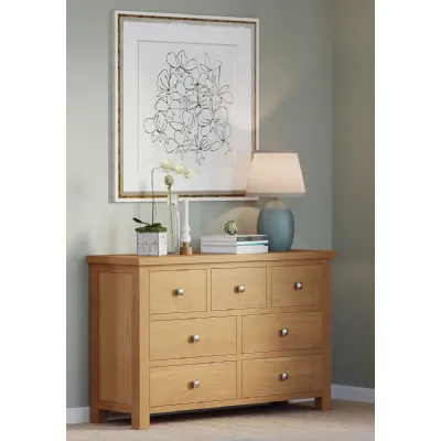 Lacquered Oak Wide 3 Over 4 Chest of Drawers