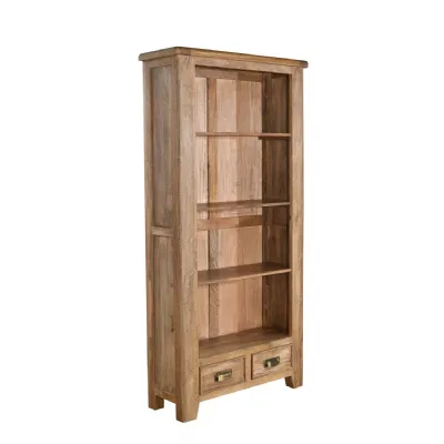 Modern Smoked Mango Wood Large Bookcase with 2 Drawers