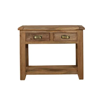 Rustic Smoked Mango 2 Drawer Console Table with Open Shelf