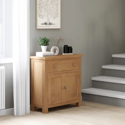 White Oak Lacquered 2 Door 1 Drawer Small Sideboard